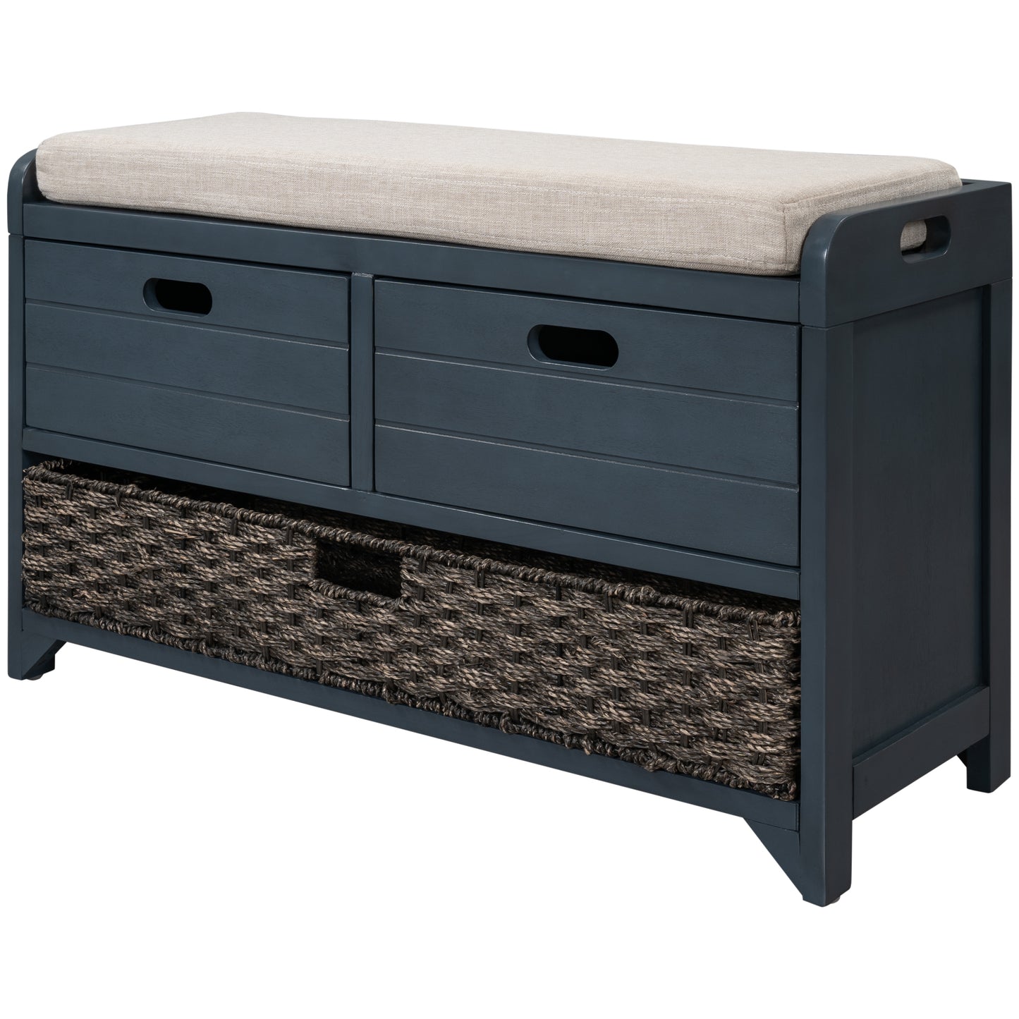 Lucy  Storage Bench with Removable Basket  Removable Cushion - Antique Navy