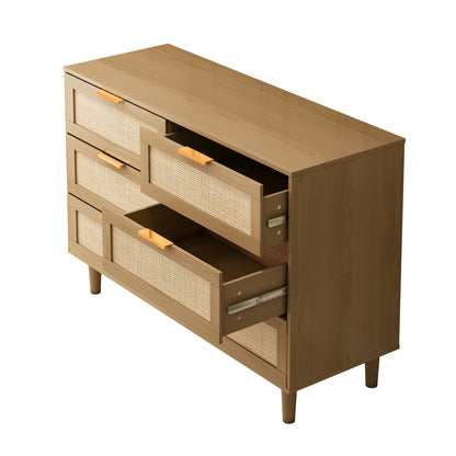 Osteen 6 Drawers Rattan Dresser - Oak