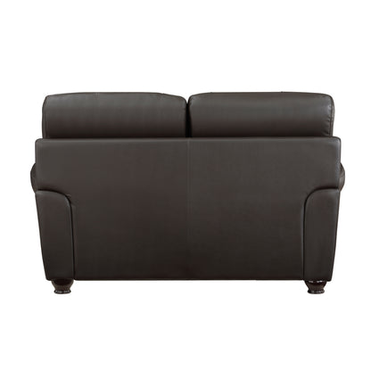 Mata Leather Loveseat Rolled Arms Nailhead Trim - Dark Brown