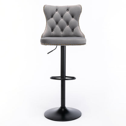 Rise 180 Velvet Barstools Adjusatble Seat Height - Gray Set of 2