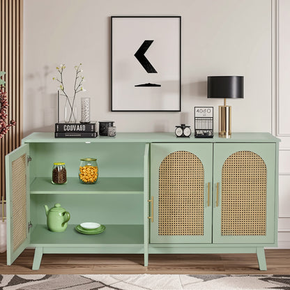 Xenia 4-Door Cabinet with Rattan - Mint Green