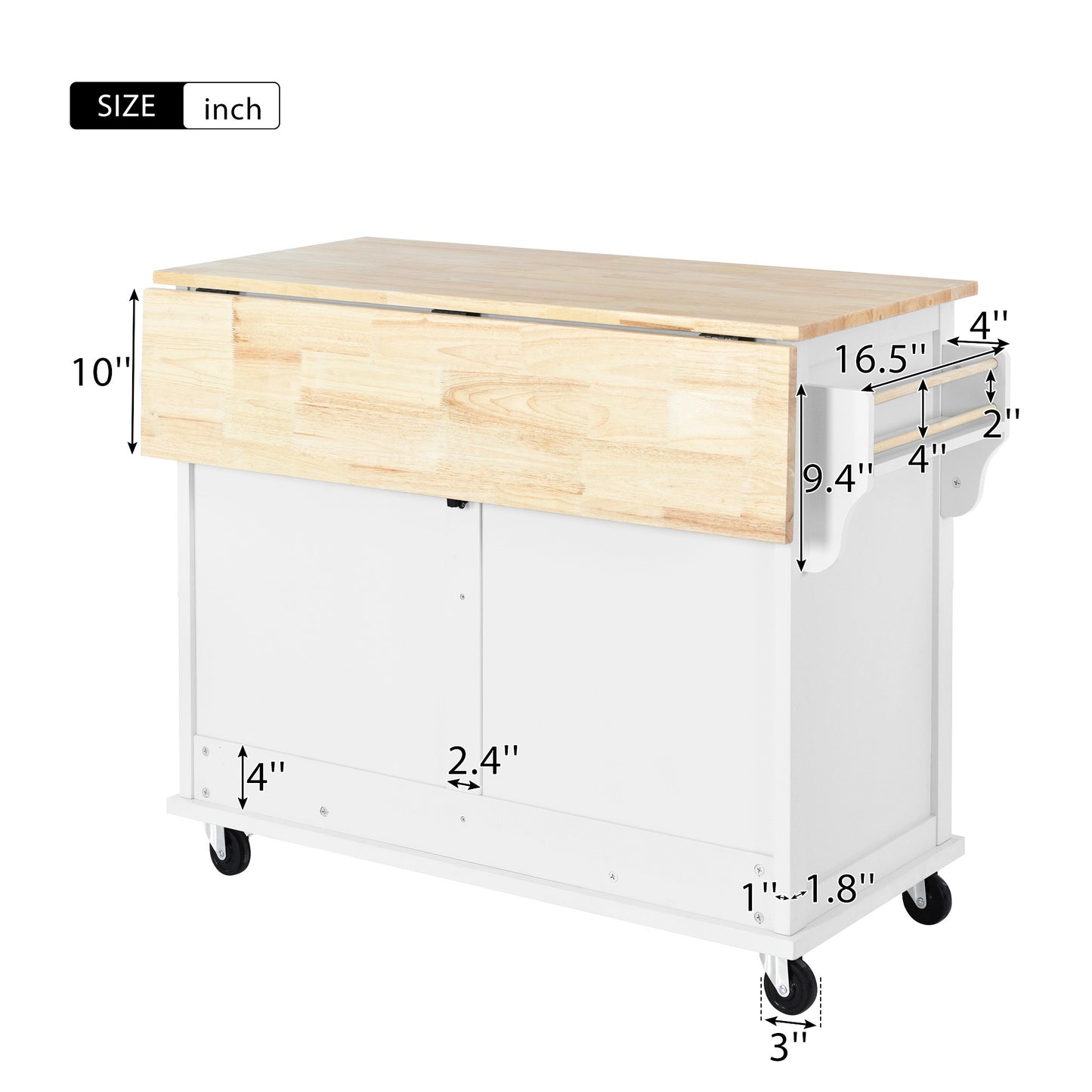 Culinary  Kitchen Cart with Countertop With Barn Door - White