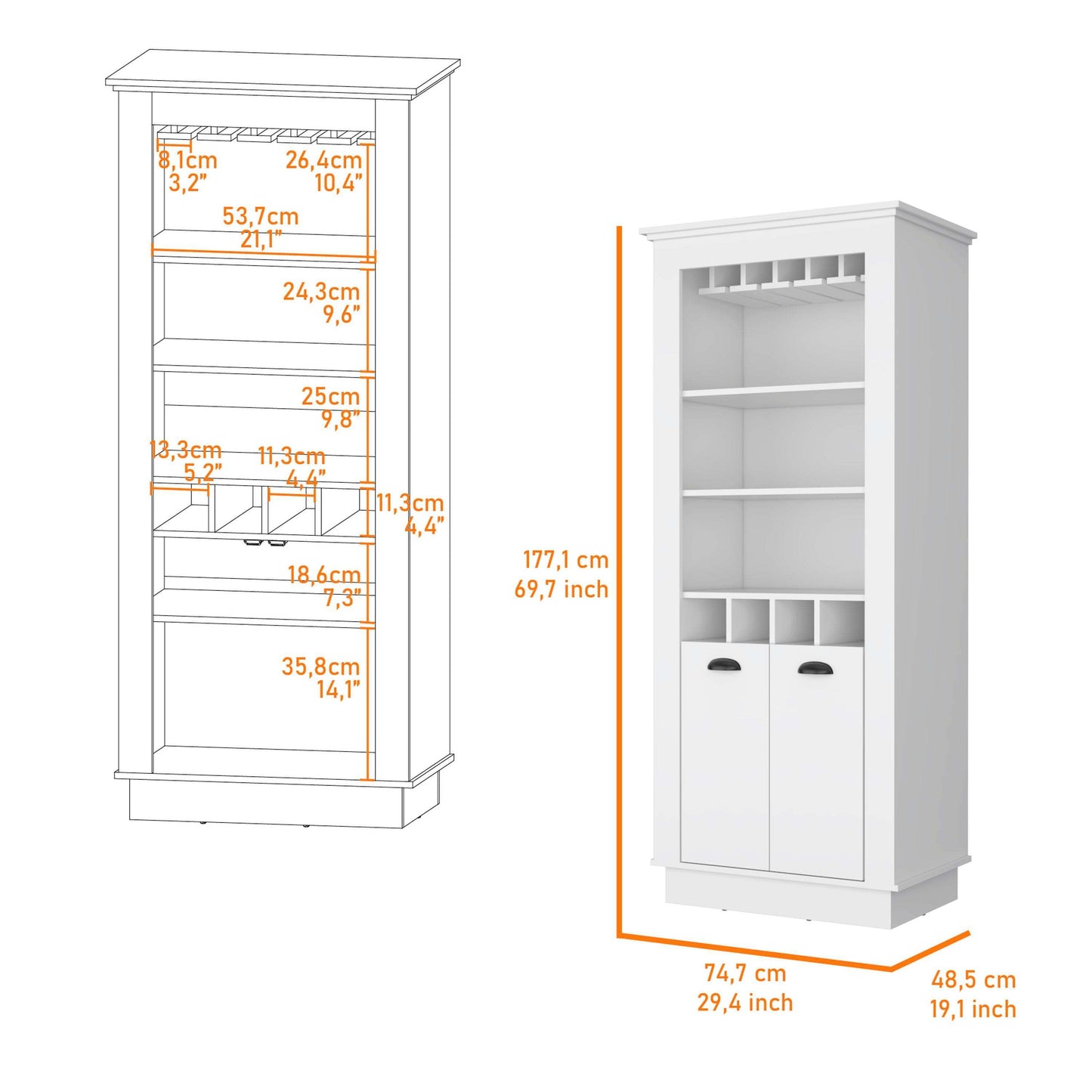 Tyler 4-Built In Wine Rack Bar Cabinet - White