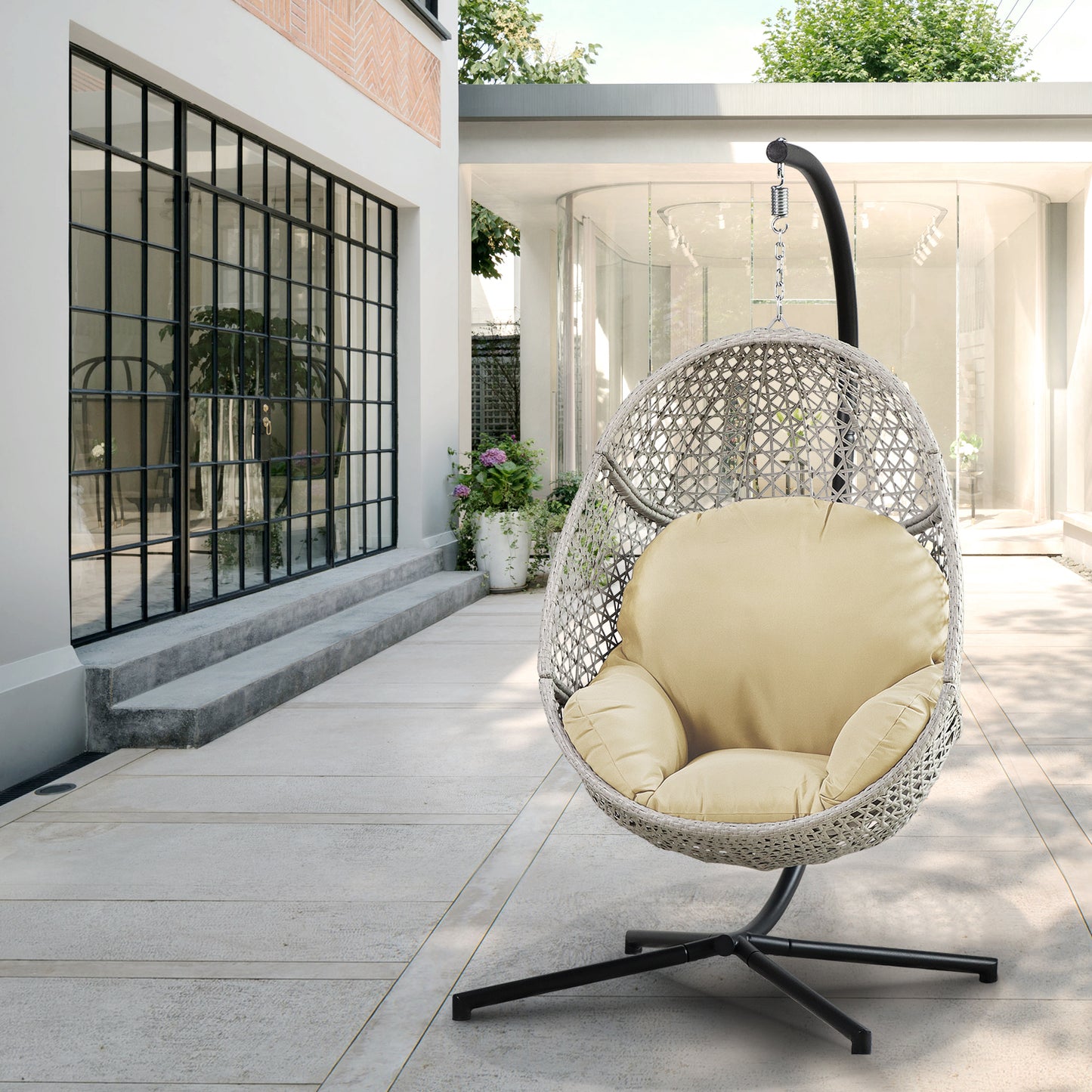 Rosa Large Hanging Egg Chair with Stand & UV Resistant - Beige