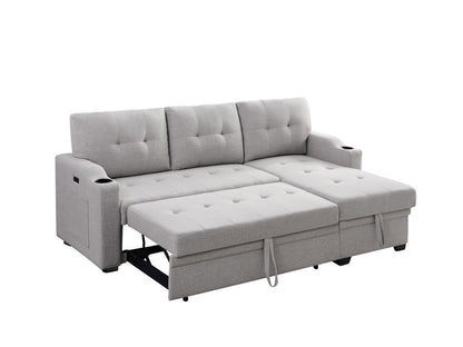 Mabel Linen Fabric Sleeper Sectional with cupholder, USB charging port and pocket - Light Gray