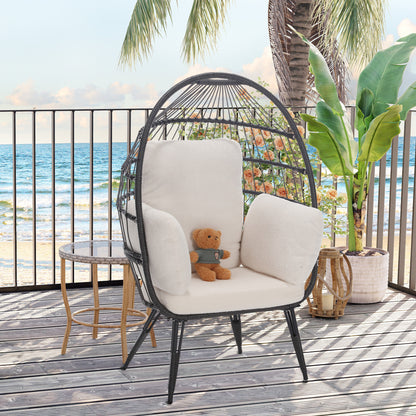 Mora Egg Wicker Outdoor Indoor Basket Chair - White Teddy