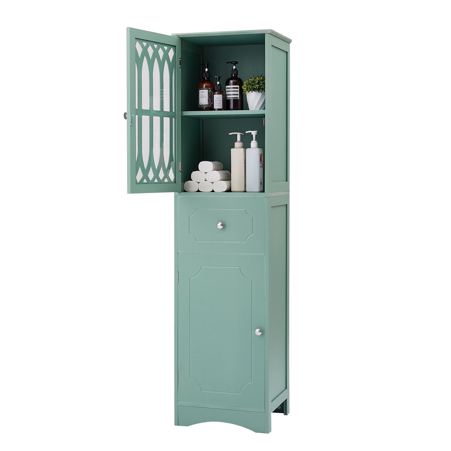 Statured Bathroom Cabinet with Drawer and Doors - Green