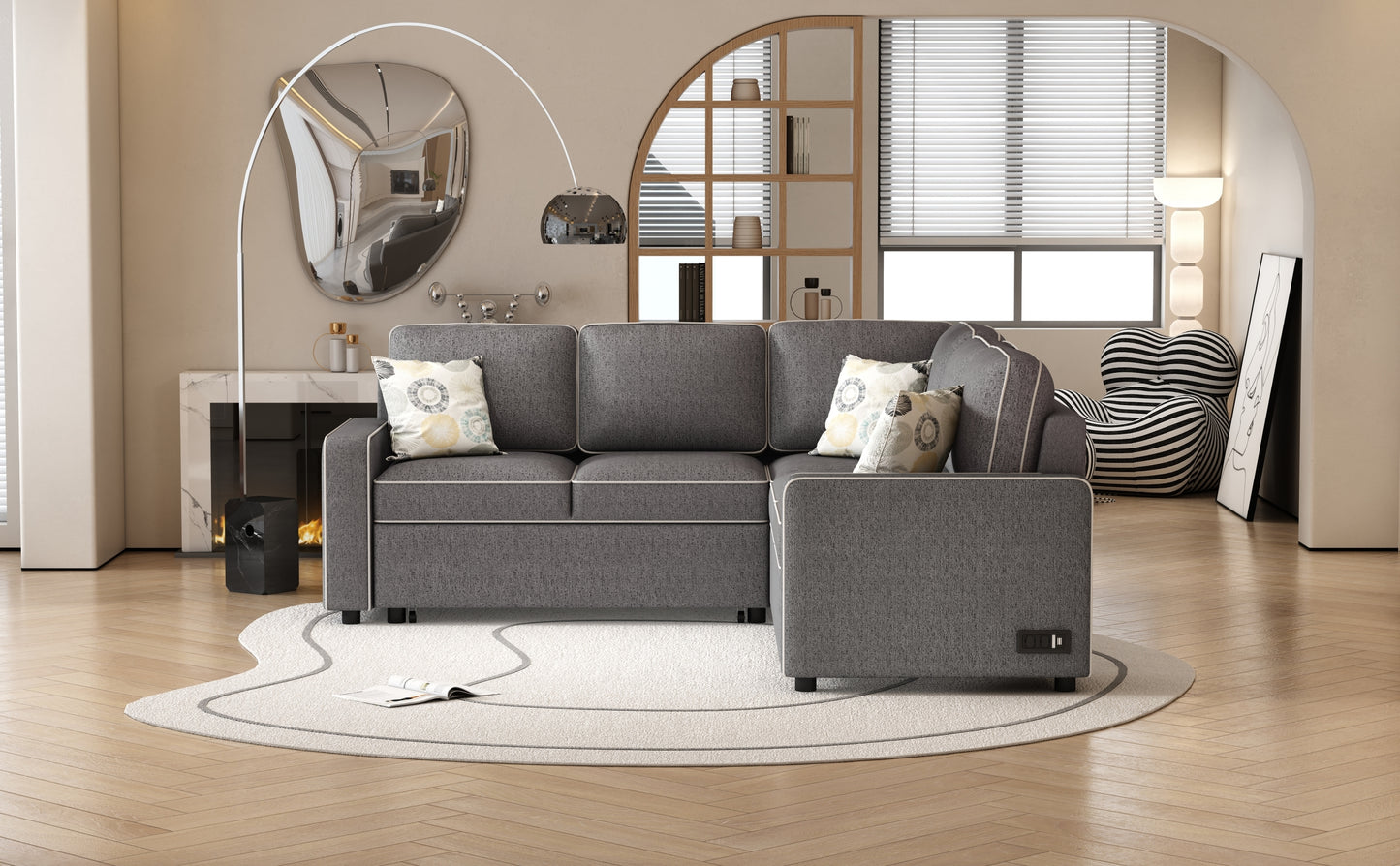 Berg L-Shaped Pull Out Convertible Sleeper Sofa - Dark Gray