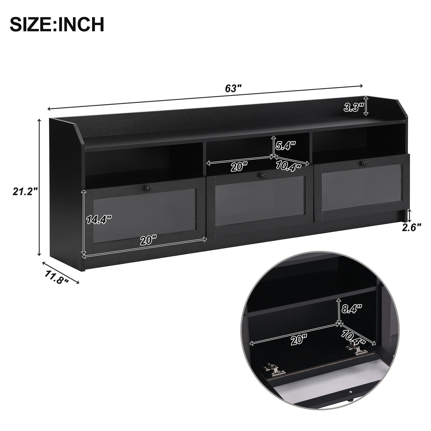 Ashton TV Stand with Acrylic Board Door - Black