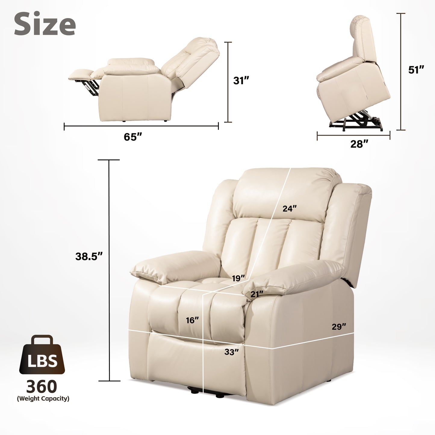 Trio Power Recliners Sofa - Beige