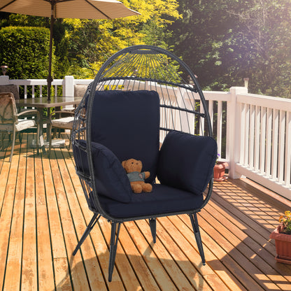 Mora Egg Wicker Outdoor Indoor Basket Chair - Navy