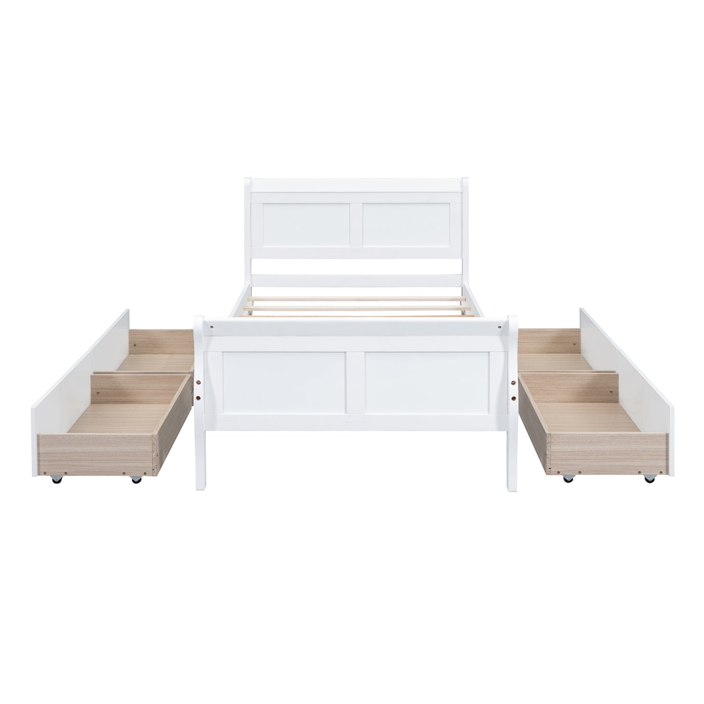 Meg Twin Size Wood Platform Bed with 4 Drawers - White