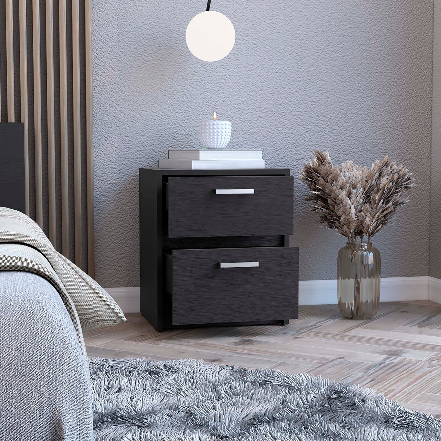 Trivor 2 Drawers Nightstand - Black