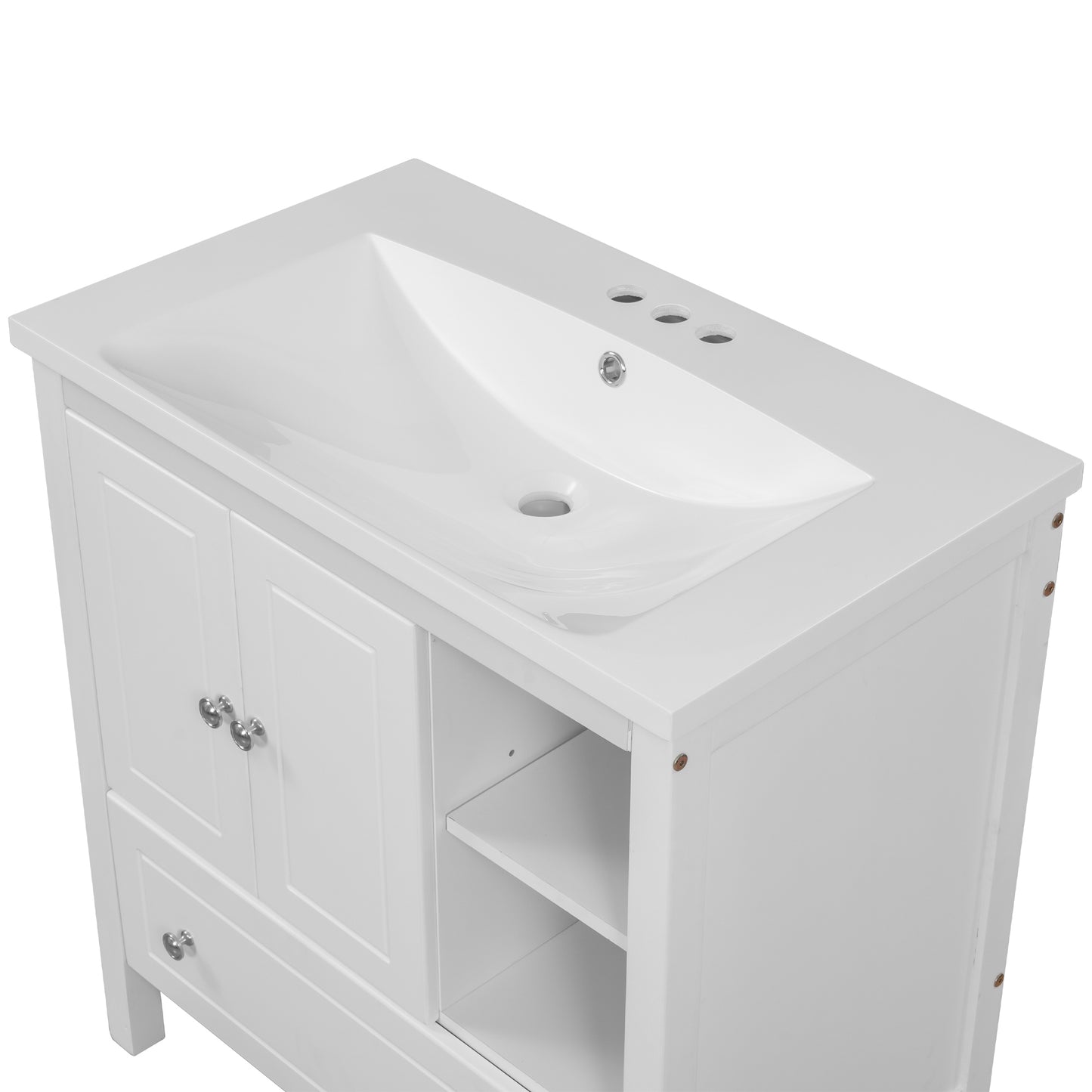 Wooden Bathroom Vanity with Ceramic Sink - White