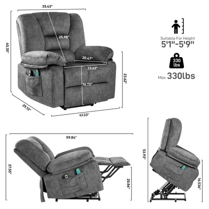 Harris Power Lift Recliner Chair with Massage - Gray