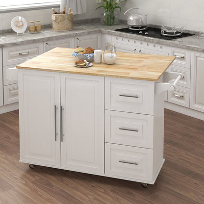 Artisan Kitchen Island with Solid Wood Table Top - White