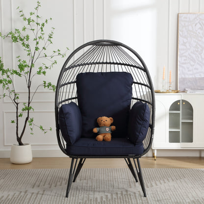 Mora Egg Wicker Outdoor Indoor Basket Chair - Navy