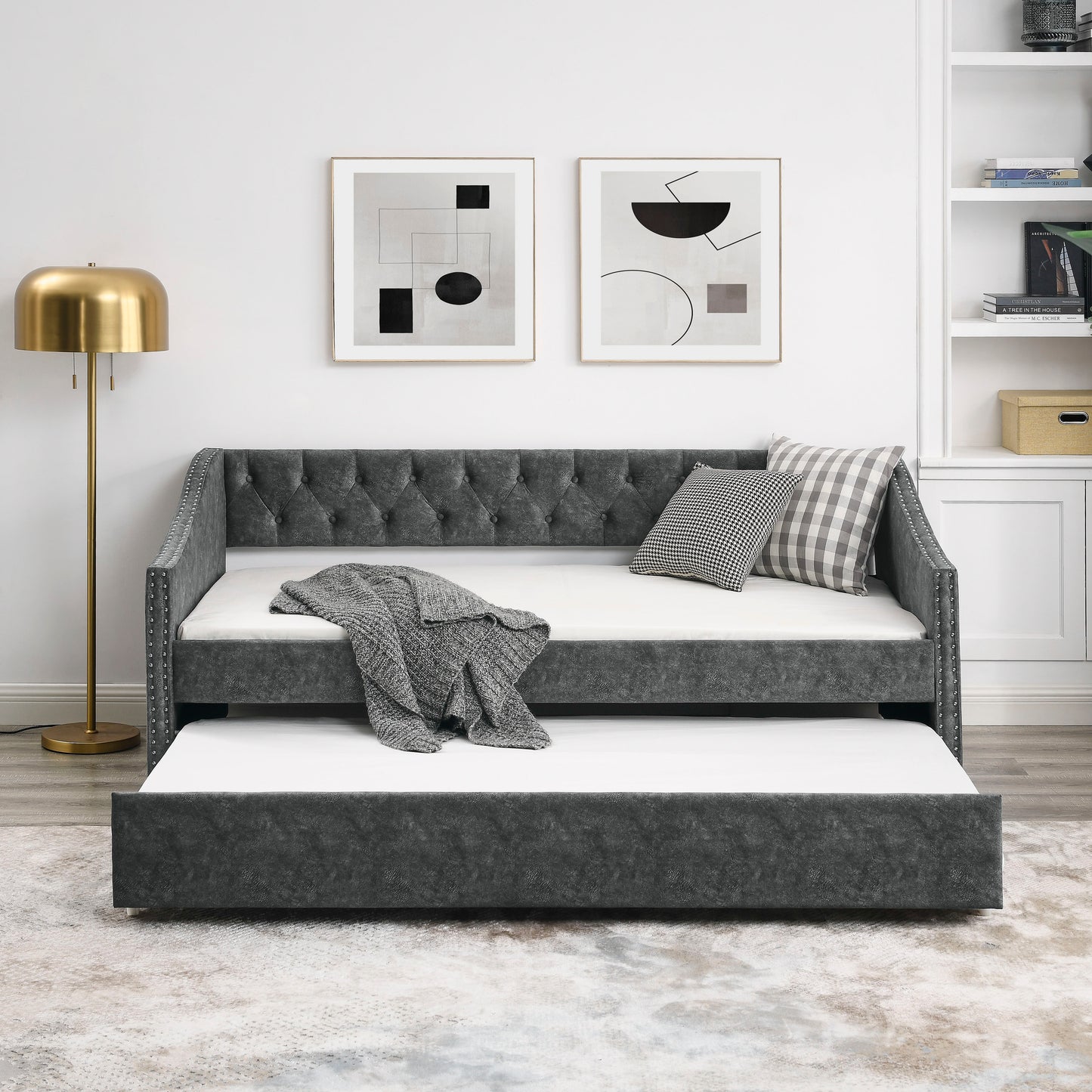 Toya Twin Size Daybed with Twin Size Trundle - Gray