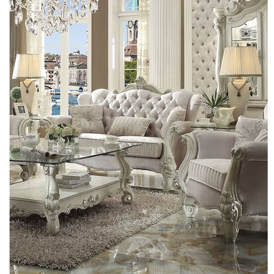 Versailles Velvet Loveseat w/3 Pillows in Ivory