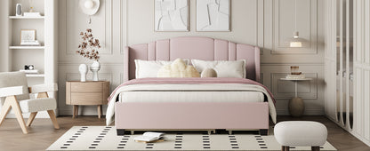 Mali Queen Size Platform Bed with Wingback Headboard - Pink