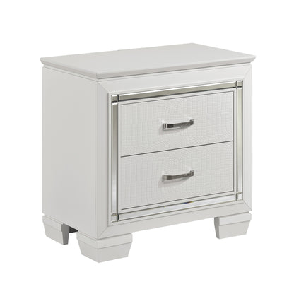 Ken Faux Alligator Embossed Textured Nightstand - White