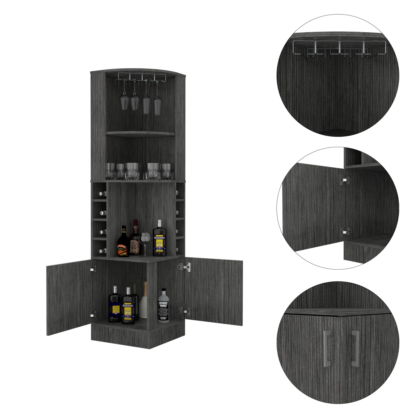 Isabelle 8-Bottle 2-Shelf Bar Cabinet - Smokey Oak