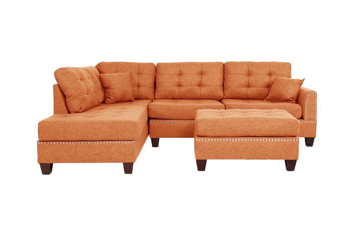 Amara 3pcs Sectional Reversible Chaise Sofa And Ottoman - Orange