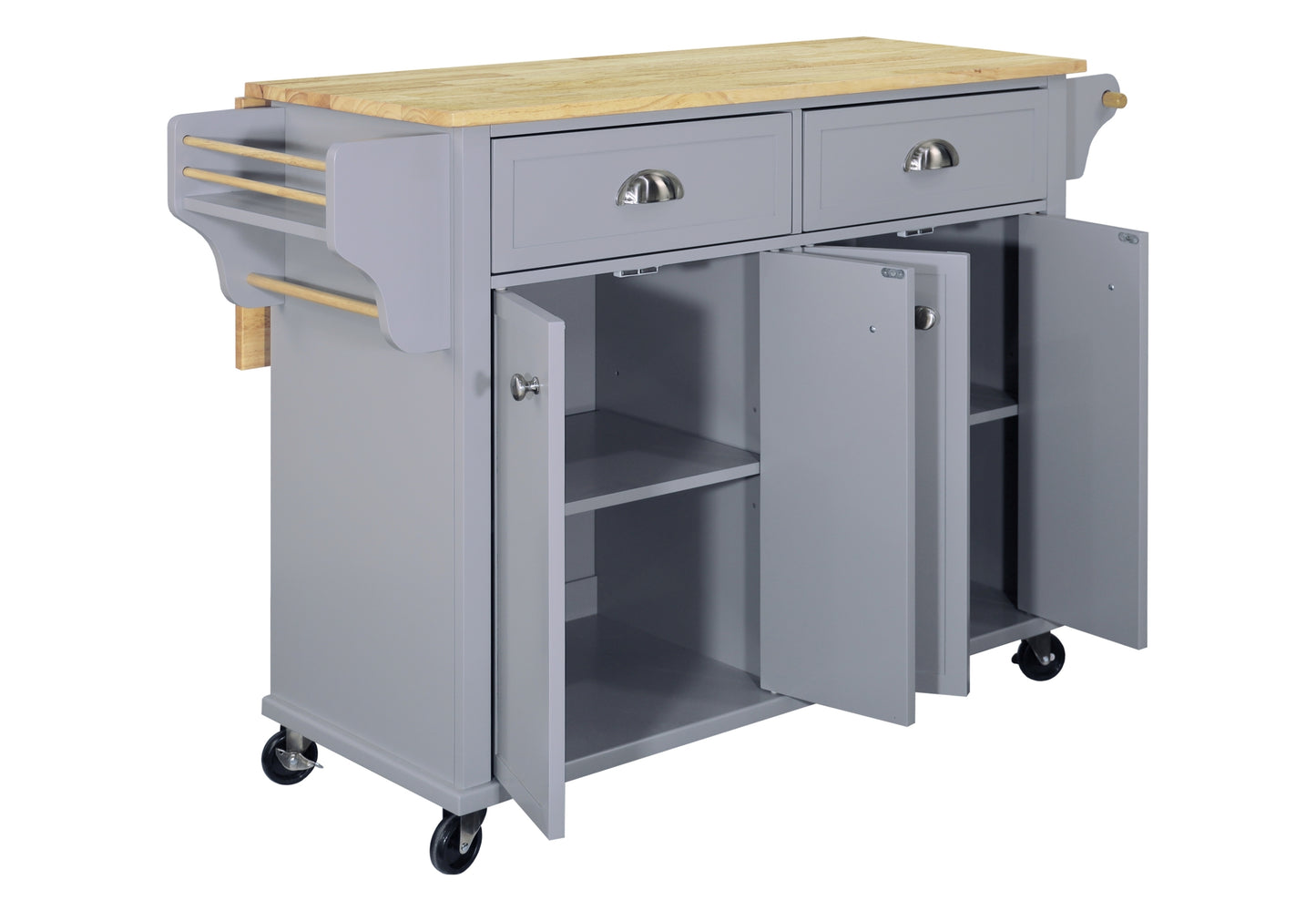 Culinary Wood Top Kitchen Island with Storage - Gray