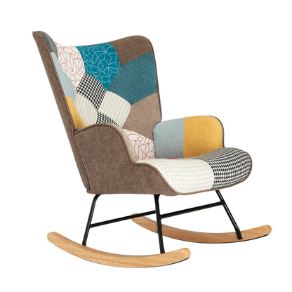 Noble II Patchwork Linen Rocking Chair with Ottoman