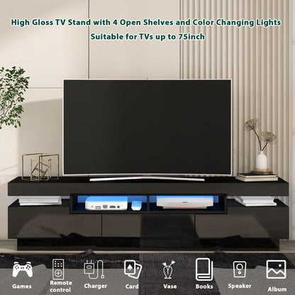 Seco High Gloss TV Stand Entertainment Center - Black