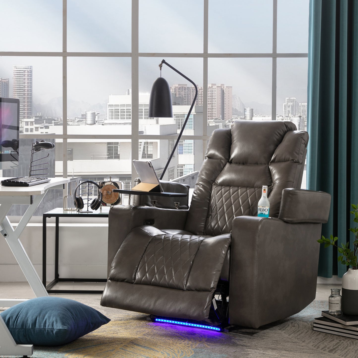 Nap Station Motion Recliner with 360° Swivel Tray Table  - Gray