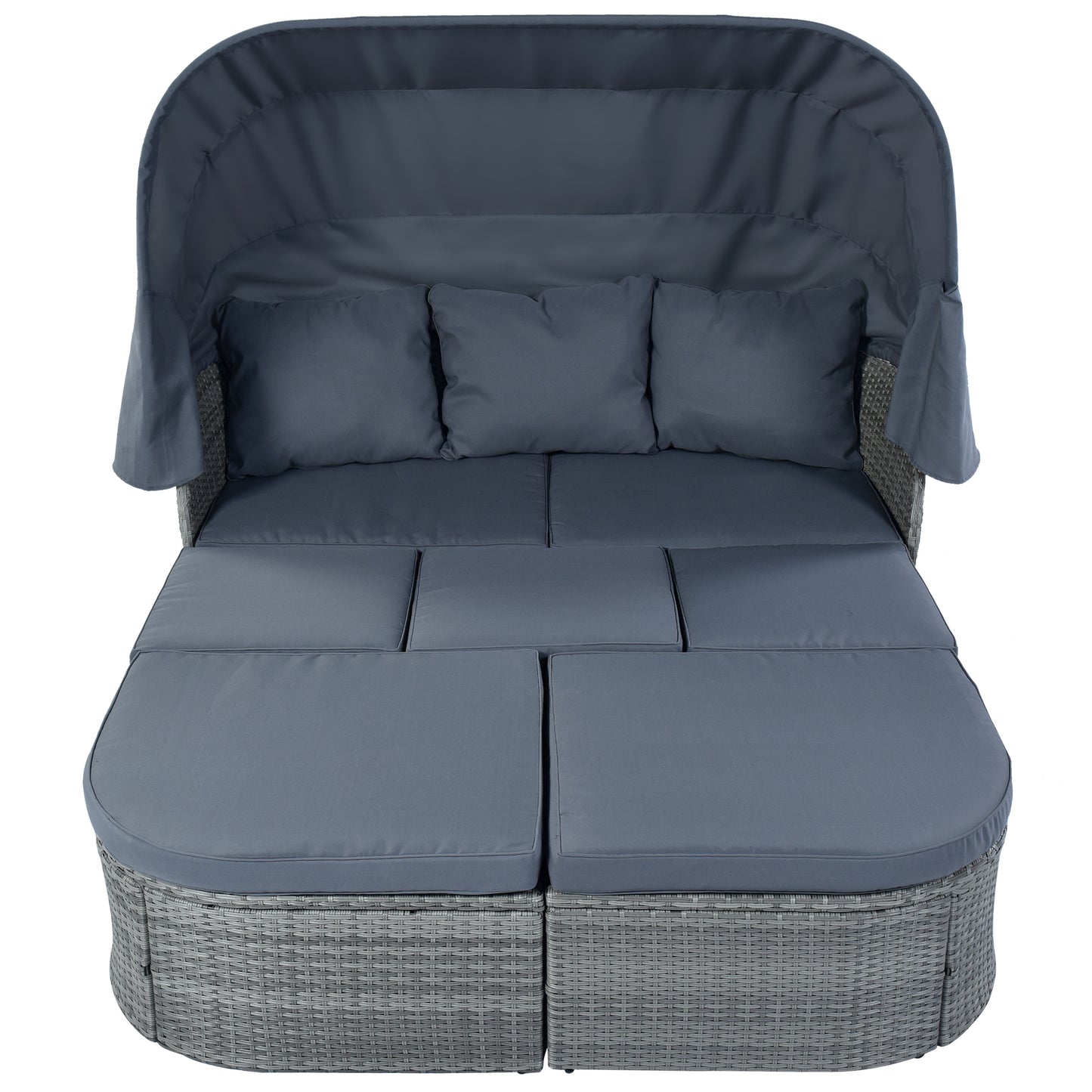 Zella Outdoor Daybed with Retractable Canopy Set - Gray