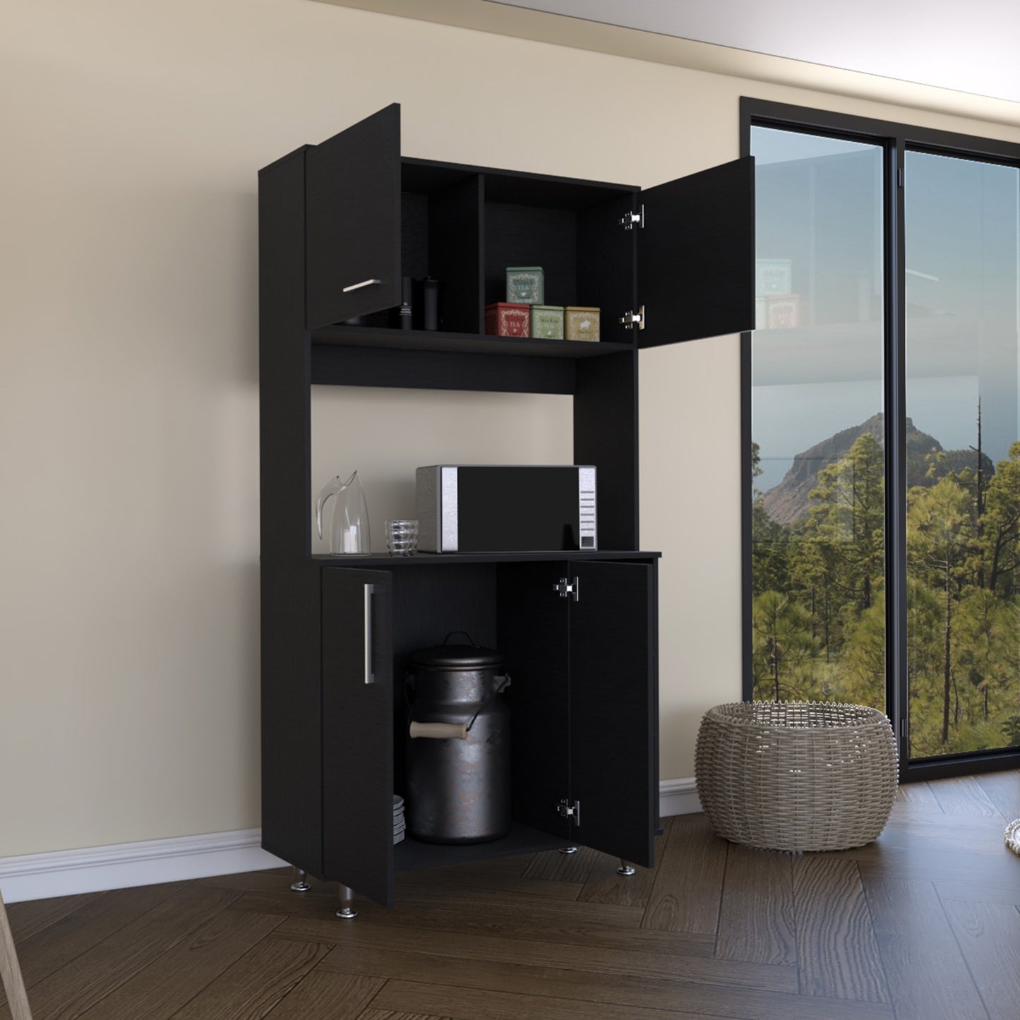 Alva Double Door Kitchen Cabinet - Black