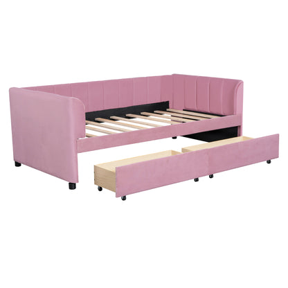 Tano Twin Size Upholstered Daybed with Drawers - Pink