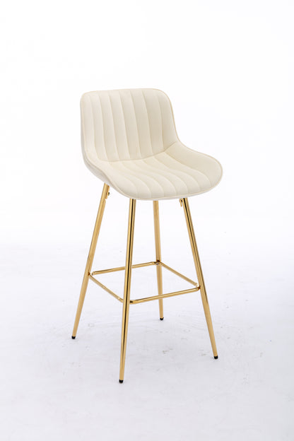 30 Inch Vista Bar Stools with Chrome Footrest  Velvet Fabric  Golden Leg - Cream  Set of 2