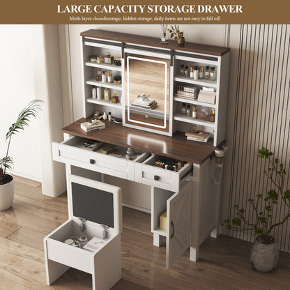 Lucia Makeup Vanity Desk with Sliding Mirror and Light Set