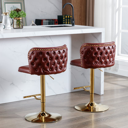 Tufted Swivel Barstools - Red  Set of 2