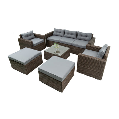 Burnette  6 Pc Outdoor Patio Rattan Sectional Sofa Set