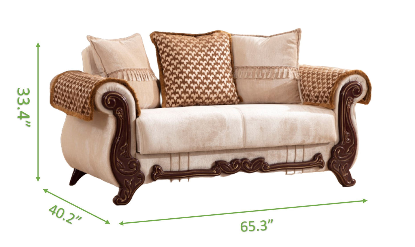 Solis Traditional Style Loveseat - Beige