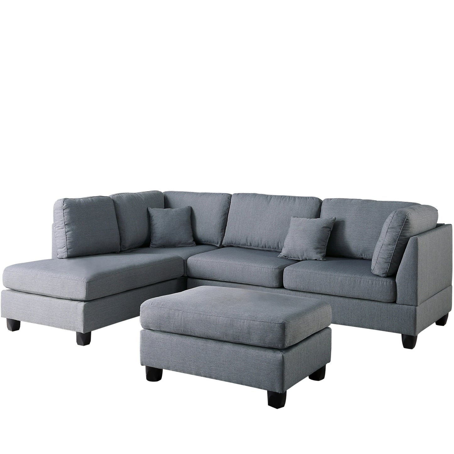 Esra 3pc Sectional Reversible Chaise Sofa And Ottoman - Grey