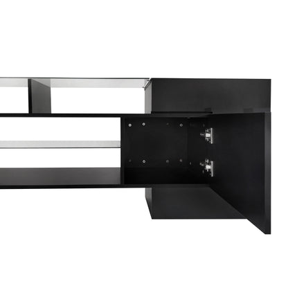 Trax TV Stand with 2 Illuminated Glass Shelves - Black