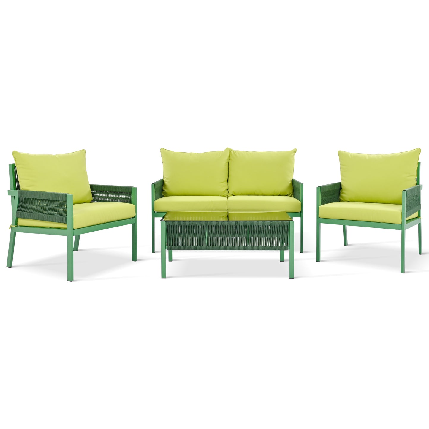 Mixon 4 Pc Patio Rope Sofa Set - Green