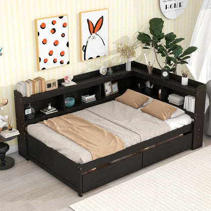 Parker Full Size Daybed with Bookcases -Drawers - Espresso