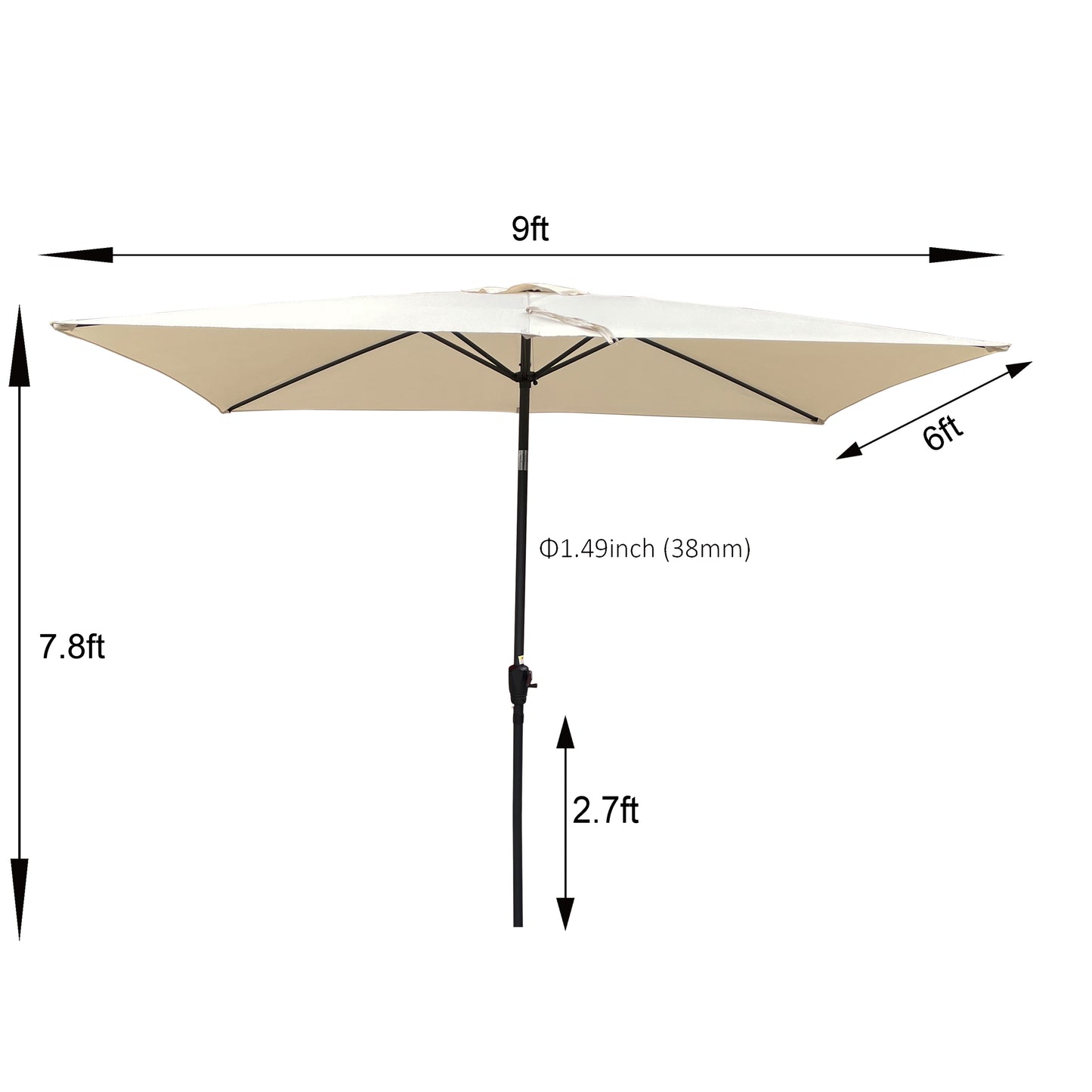 Zane 6 x 9 ft  Patio Umbrella with Crank - Tan