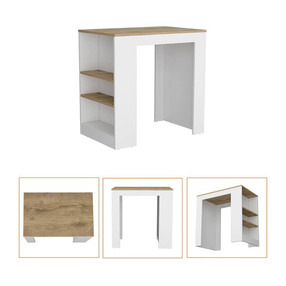 David Kitchen Island with Storage Base - White