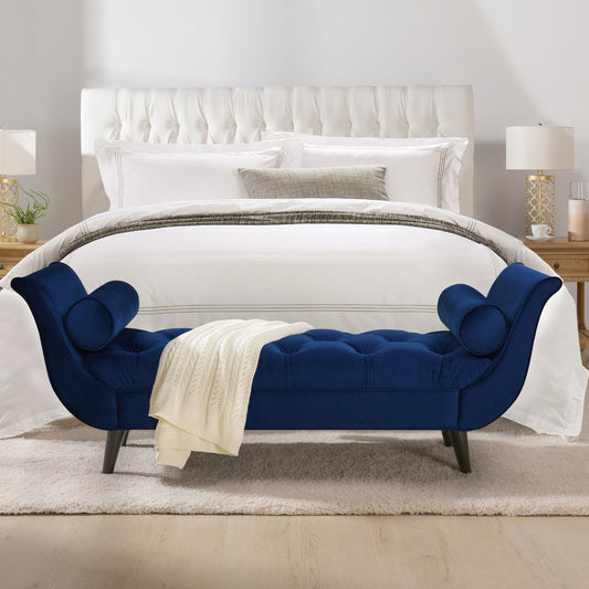 Alma Tufted Flared Arm Velvet Bench - Navy Blue