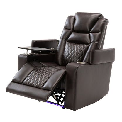 Nap Station Motion Recliner with 360° Swivel Tray Table  - Brown