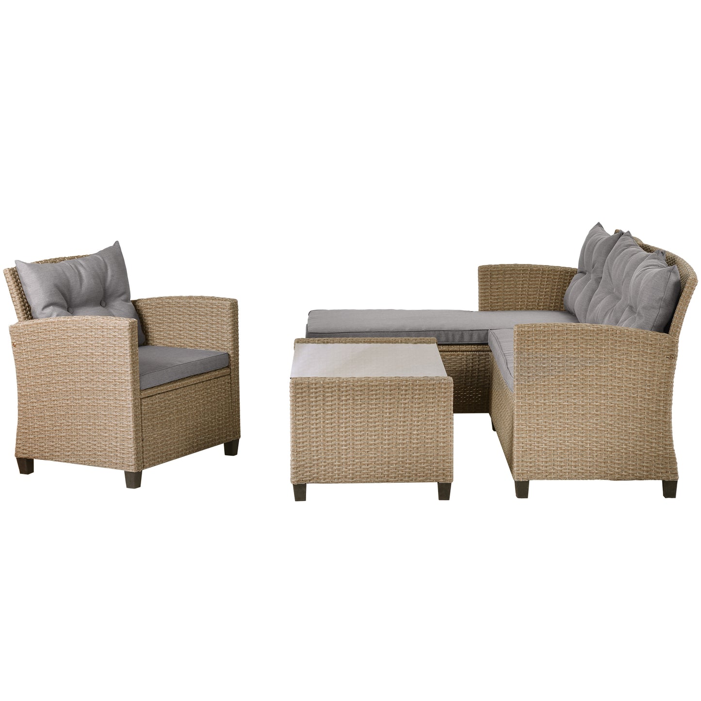 Lorimer 4 Pc Outdoor Patio Rattan Sectional Sofa Set - Gray