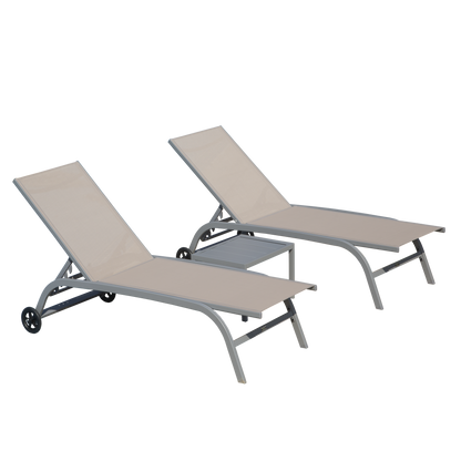 Ezra Outdoor Chaise Lounge with Wheels (Set of 2) - khaki