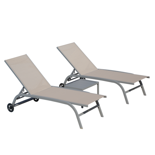 Ezra Outdoor Chaise Lounge with Wheels (Set of 2) - khaki